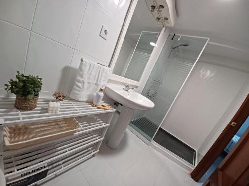 PaderneCasa Montecelo的白色的浴室设有水槽和淋浴。