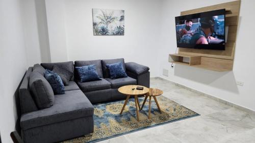 贾丁OCASSO JARDIN APARTAMENTO TURPIAL的带沙发和电视的客厅