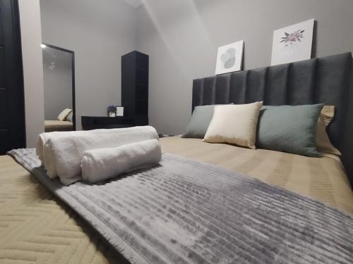 科恰班巴La Casona Hostel的一间卧室设有两张带大床头板的床