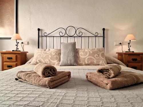 科尔多瓦DS Apartamento en plena Mezquita, con vistas的一间卧室配有一张大床和两条毛巾