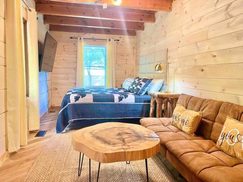 赛维尔维尔Modern lake side nest• HOTUB Fenced YARD king beds的客厅配有沙发和1张床