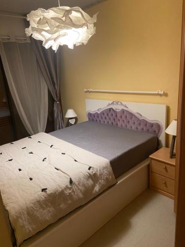 维拉尔-德朗Appartement cocooning的一间卧室配有一张床和一个吊灯