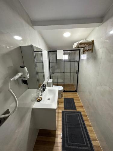 Arnavutköyİstanbul Airport House Tayakadın的浴室配有白色水槽和淋浴。