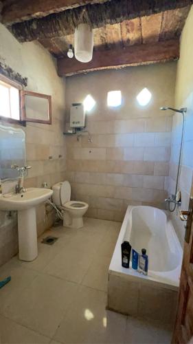 锡瓦Siwa desert home的带浴缸、卫生间和盥洗盆的浴室