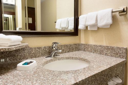 乔普林乔普林德鲁里套房酒店的一间酒店客房内带水槽的浴室