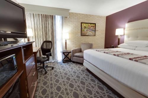 圣安东尼奥圣安东尼奥东北德鲁利套房酒店的酒店客房配有一张床、一把椅子和一台电视。