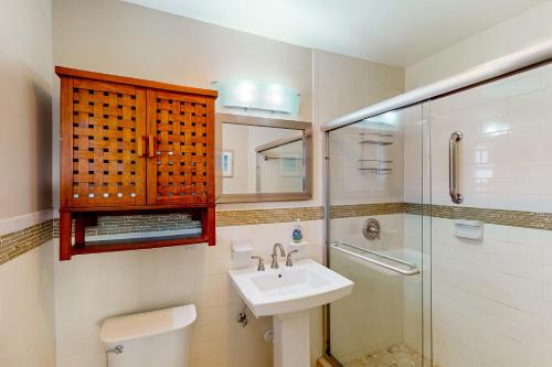 伊斯拉莫拉达Gemstone Isle的一间带水槽、卫生间和淋浴的浴室