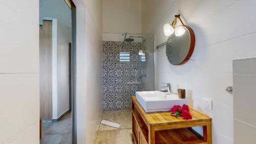 圣罗斯Les maisons Cane的一间带水槽和镜子的浴室