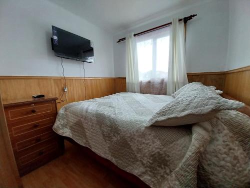 蒙特港ACOGEDOR DEPARTAMENTO的一间卧室设有一张床、一台电视和一个窗口。