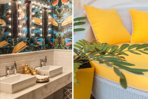 特拉维夫Brown Beach House Tel-Aviv, a member of Brown Hotels的一间带水槽和黄色墙壁的浴室