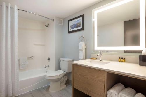 莫比尔Best Western Plus Mobile Inn and Suites的一间带水槽、卫生间和镜子的浴室