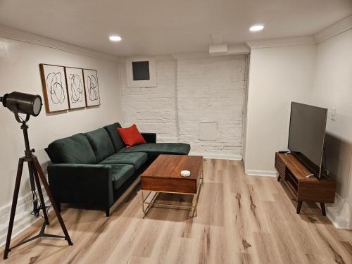 丹佛2-Bedroom in the Heart of Denver的客厅配有绿色沙发和电视