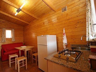 索托德拉马里纳圣胡安柯斯达简易别墅酒店的小屋内的厨房配有冰箱和水槽