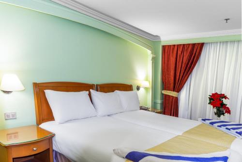 Nag` NaqshaMonte Carlo的酒店客房设有一张白色大床和一个窗户。