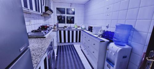 迪拜Sky Hostel Dubai的一个带水槽和台面的小厨房
