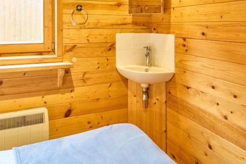 布罗德斯泰Host & Stay - Astoria的一间带木墙、水槽和窗户的浴室