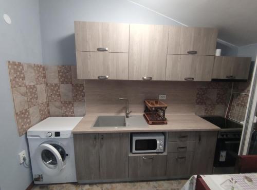 Toshevo Guests的厨房配有水槽和洗衣机