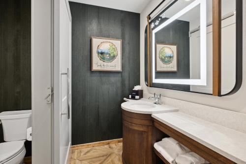 鸽子谷Dollywood's HeartSong Lodge & Resort的一间带水槽和镜子的浴室