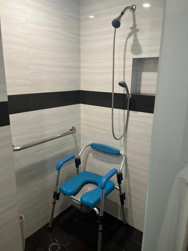 克雷塔罗瑞尔阿拉米达日克雷塔罗酒店的浴室内配有蓝色椅子和淋浴