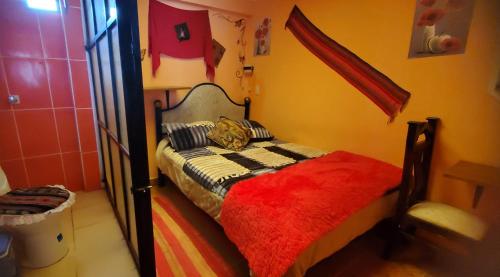 乌尤尼Hostal Golden Quinua的一间小卧室,配有一张带红色毯子的床