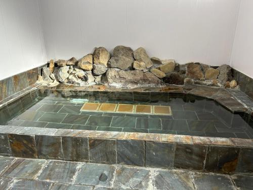 郡山Guest House Koriyama的岩石间里的水池