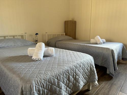 卢加Private One Bedroom Apartment close to Airport in Luqa的一间卧室配有两张带毛巾的床