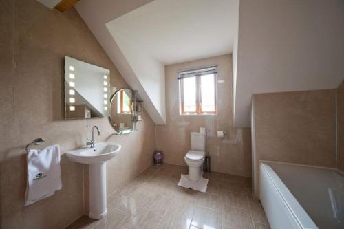 布雷肯Beech Tree Eco Lodge的浴室配有盥洗盆、卫生间和浴缸。