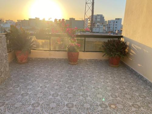 达喀尔Residence Adja Binta Kane Sour的建筑里种植了盆栽植物的阳台