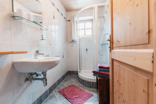 滨湖伦茨Biohof Teufel的一间带水槽和淋浴的浴室