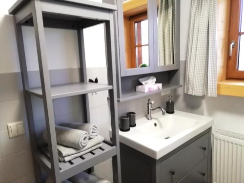 希格斯多夫Ferienwohnung zum Gimpei的一间带水槽和镜子的浴室