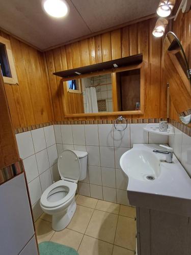 Alojamiento aeropuerto mocopulli的一间带卫生间和水槽的浴室