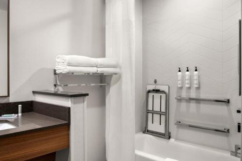 巴拉布Fairfield by Marriott Inn & Suites Baraboo的浴室配有盥洗盆、浴缸和毛巾