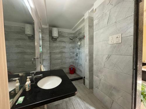 古瓦哈提Sushrita Hillview Homestay的一间带水槽和淋浴的浴室