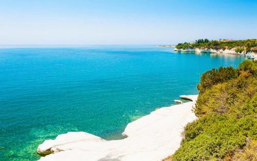 总督海滩Governors Beach Panayiotis的海洋海滩的空中景致