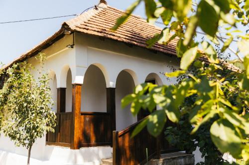 VrtovacSentina kuća的一间白色的小房子,有棕色的屋顶