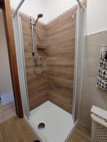 巴尼奥雷焦Bella Civita的带淋浴的浴室(带木墙)
