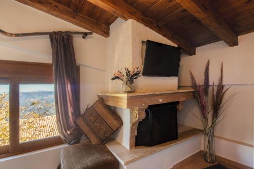 塞尼梅西奇卡罗Mountain View的客厅设有壁炉和电视。