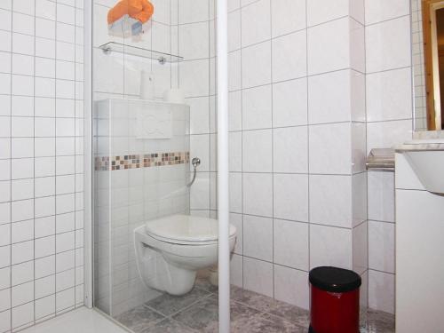 LütowApartment house, Lütow的白色的浴室设有卫生间和淋浴。