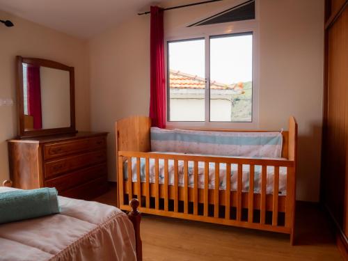 蓬他达维托亚The House of Passos的卧室内的一张婴儿床,卧室内配有窗户和镜子