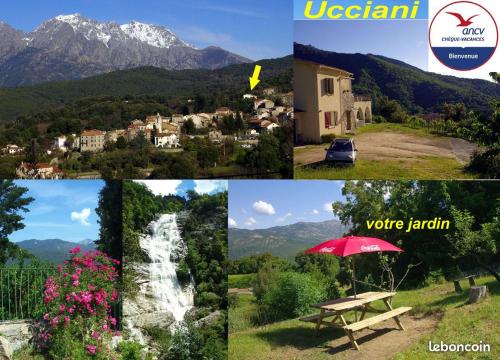 UccianiA 2 minutes rivière 25 minutes Ajaccio plages linge et PARKING inclus的山形图的拼合物