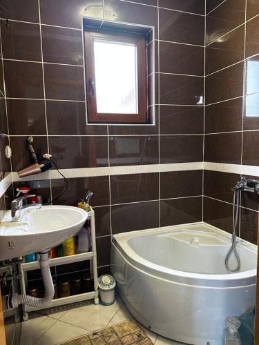 布尔奇科VIKENDICA TOJA - Brcko的一间带水槽和浴缸的浴室以及窗户。