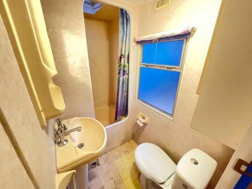 赫尔Your Camp Hel Holender的一间带水槽和卫生间的浴室以及窗户。