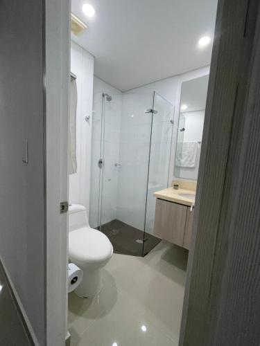 内瓦Apartamento en exclusivo lugar de Neiva的浴室配有卫生间、淋浴和盥洗盆。