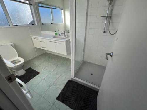 汉密尔顿Marvelous Munro的带淋浴、卫生间和盥洗盆的浴室