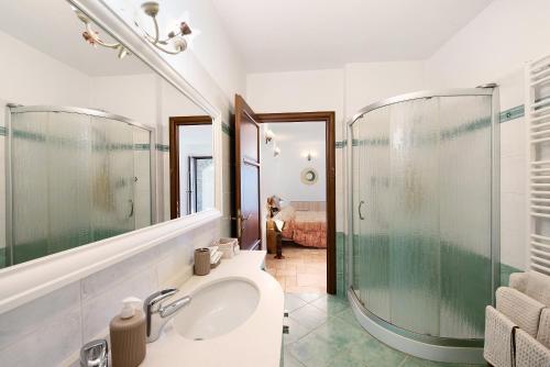 CampomoroneBaia di Campo的一间带水槽和玻璃淋浴的浴室
