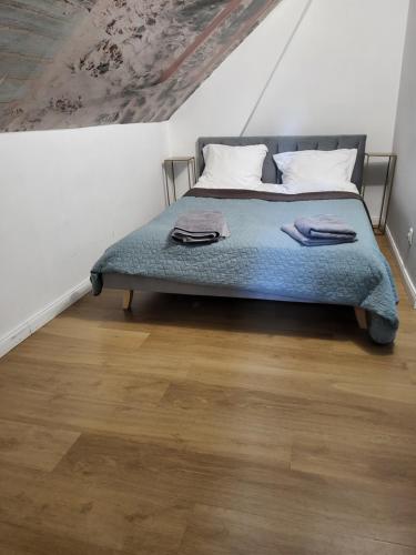 库多瓦-兹德鲁伊Willa Alfa的一间卧室配有一张蓝色床单