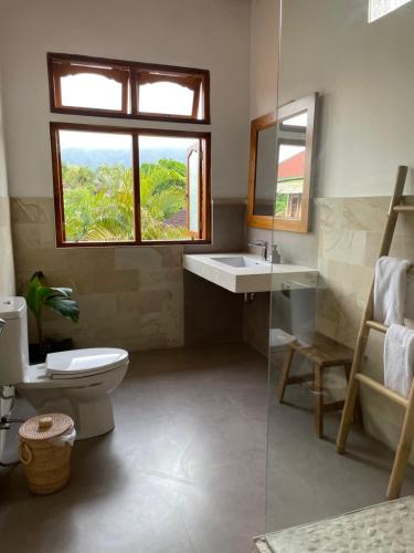 罗威那Kubu Elsa Bali的一间带卫生间、水槽和窗户的浴室