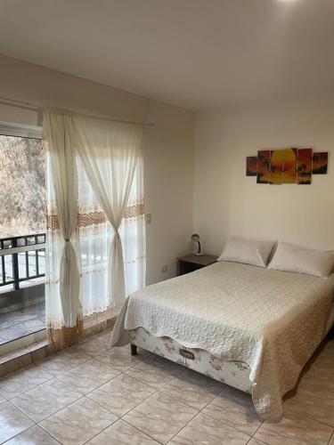 伊瓜苏港EL TATA APART的一间卧室设有一张床和一个大窗户