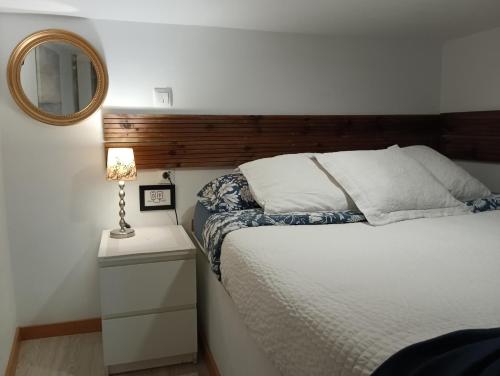 马德里El Pozo-Villalobos Suite的卧室配有一张壁挂镜子的床