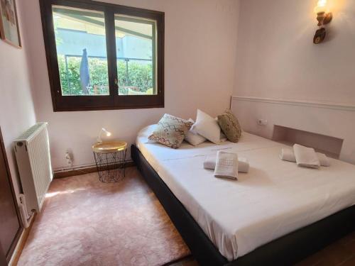 卡尔德斯德马拉维亚Casa Caldes de Malavella, 3 dormitorios, 6 personas - ES-209-74的带窗户的客房内设有两张单人床。